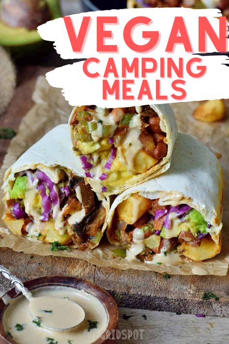 Vegan Camping Lunch Ideas, Vegan Rv Meals, Gluten Free Vegan Camping Food, Pre Prepped Camping Meals, Camping Food Vegetarian, Nourishing Vegan Meals, Vegan Gluten Free Camping Meals, Plant Based Camping Meals, Vegan Campfire Food