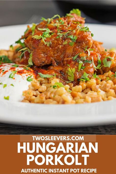 Use your Instant Pot to make amazing and tender Hungarian Porkolt, or Hungarian Goulash! It's simple and delicious, and better yet it's authentic! Hungarian Goulash | Hungarian Porkolt | Goulash Recipe | Hungarian Recipe | Authentic Hungarian Porkolt | Instant Pot Hungarian Goulash | Pressure Cooker Hungarian Goulash | International Recipes | Instant Pot Recipes | Pressure Cooker Recipes | TwoSleevers | #twosleevers #hungarian #porkolt #goulash #instantpot #pressurecooker Hungarian Recipes Authentic, Hungarian Pork Goulash, Crockpot Hungarian Goulash Slow Cooker, Porkolt Recipe, Authentic Hungarian Goulash, Instant Pot Hungarian Goulash, Jamie Oliver Hungarian Goulash, Best Pork Tenderloin Recipe, Pork Goulash