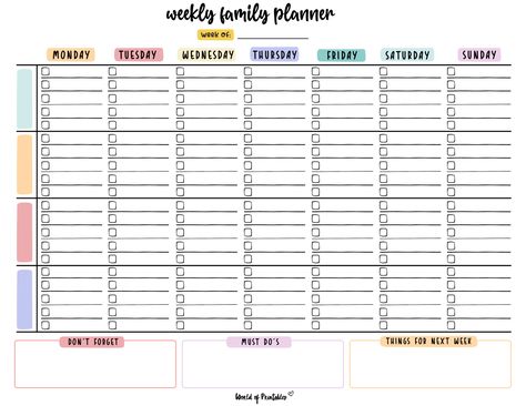 Family Week Planner Wall, Family Weekly Calendar, Free Family Planner Printables, Family Planner Printables Free, Weekly Family Planner Printable, Structured Life Daily Routines, Weekly Planner Family, Weekly Family Planner Printable Free, Family Planner Ideas