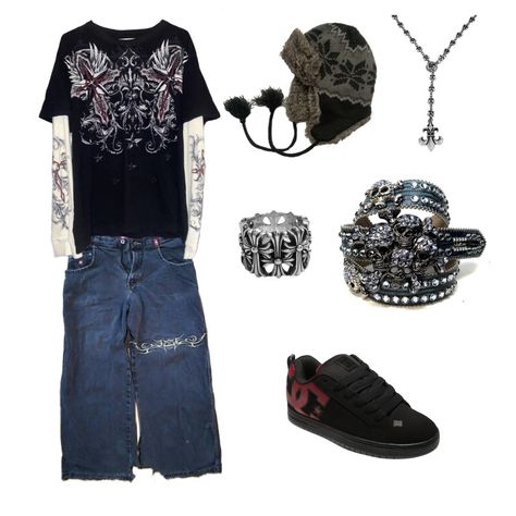 2000s Fashion Men, Bb Belt, Affliction Shirt, Y2k Outfits Men, Affliction Clothing, Jnco Jeans, Punk Style Outfits, 2000s Art, Outfits 2000s