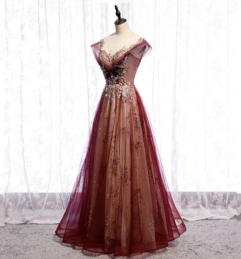 Beautiful Gradient, A Line Prom Dress, Sequin Prom Dress, Red Evening Dress, فستان سهرة, A Line Prom Dresses, Dresses 2020, Formal Gown, Tulle Prom Dress