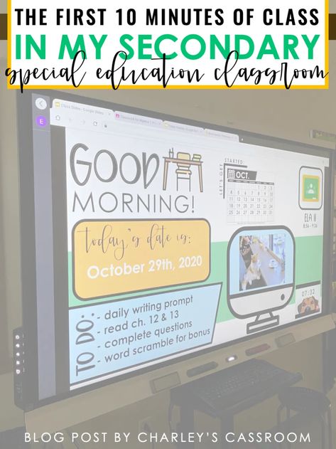 Unlocking Success: The Power of the First 10 Minutes in my High School Special Education Classroom! 🌟 Dive into my blog post where I share insights, strategies, and the incredible impact those crucial first moments have on setting the tone for a positive and productive learning environment. Ready to transform your classroom? Let's make those initial minutes count! 📚✨ #SpecialEducation #ClassroomSuccess #First10Minutes #PositiveStart #HighSchoolTeaching Business Education Classroom, Daily Agenda Slides, High School Special Education Classroom, Resource Room Teacher, Middle School Special Education, High School Special Education, Special Education Math, Life Skills Classroom, Sped Classroom