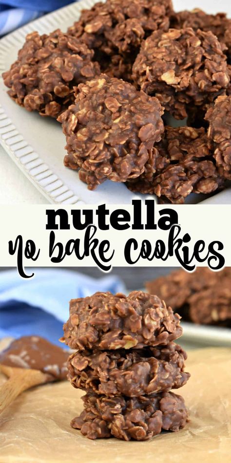 No Bake Cookies Recipe Easy, Nutella No Bake Cookies, Nutella No Bake, Nutella Dessert Recipes, No Bake Cookies Recipe, Nutella Recipes Easy, Easy No Bake Cookies, Croissant Sandwich, Nutella Desserts