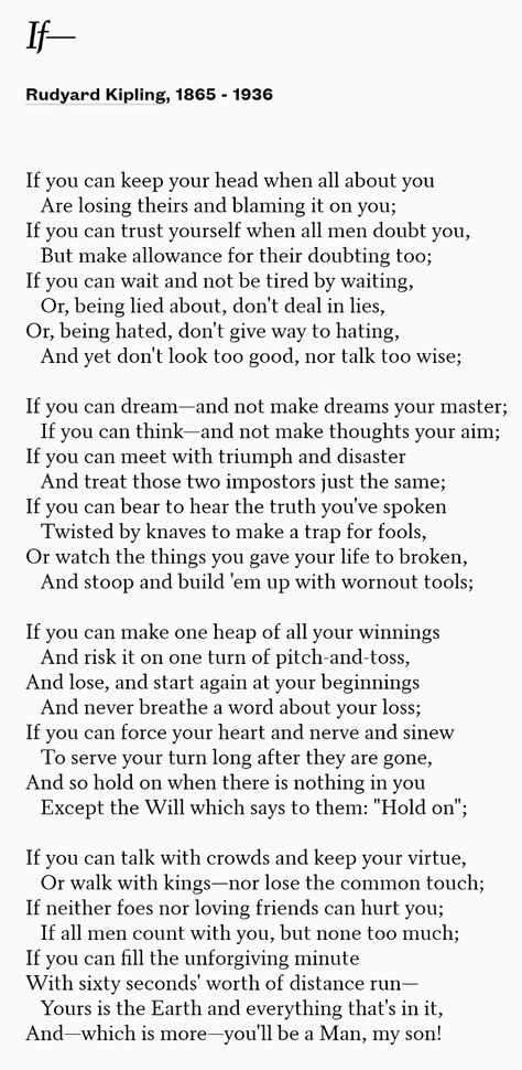 IF — Rudyard Kipling's powerful poem If Kipling, If By Rudyard Kipling, Rudyard Kipling, Robert Frost, If Rudyard Kipling, Trust Yourself, Poetry, Word Search Puzzle, Quotes