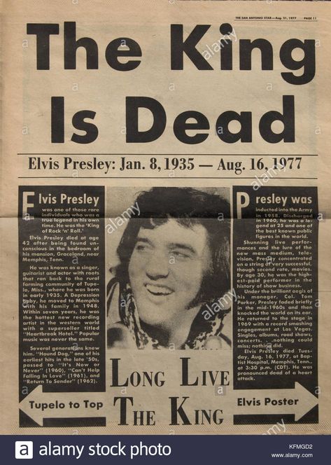 Famous Newspaper Headlines, Famous Newspaper Front Pages, Iconic Newspaper Headlines, Elvis Presley Newspaper Articles, Elvis Presley Newspaper, Elvis Presley Dead, Newspaper Decoupage, Elvis Newspaper, Elvis Sunglasses