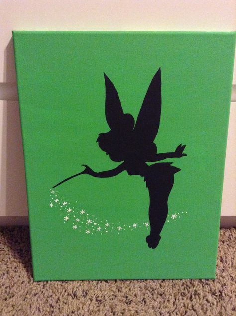 Tinker Bell Painting On Canvas, Tinkerbell Acrylic Painting, Easy Fairy Painting On Canvas, Tinkerbell Senior Parking Spot, Tinkerbell Painting Easy, Princess Tiana Canvas Painting, Fairy Painting Ideas On Canvas, Tinkerbell Canvas Painting, Unique Painting Ideas On Canvas Simple