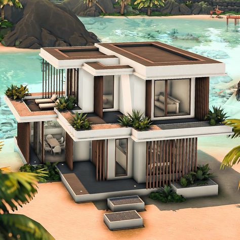 Modern Sulani Beach house 🌊☀️ | noCC 🛠️ Packs used: EP: Island Living, Eco lifestyle Kits: Desert Luxe 🏷️: @ea @thesims #sccregram… | Instagram Back Of The House Ideas, Sims 4 Modern Eco House, Sims Beach House Ideas, The Sims 4 Beach Houses Ideas, Modern Beach House Layout, Sims Houses Modern, Bloxburg Desert House, Modern Beach House Sims 4, House Ideas For Sims 4