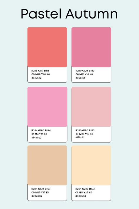 Pastel Autumn Palette, Autumn Pastel Color Palettes, Pastel Fall Color Palette, Pastel Autumn Color Palette, Pink Fall Color Palette, Fall Pastel Colors, Colour Palette Pastel, Autumn Colour Palette, Pastel Autumn