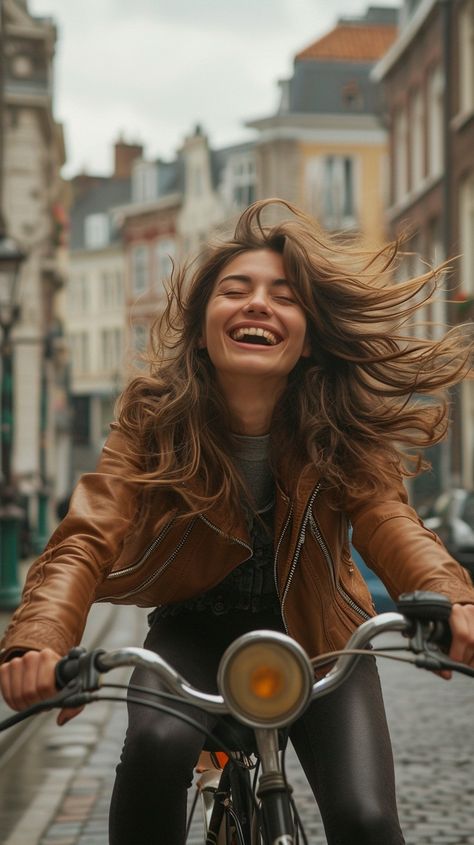 Joyful Urban Cycling: urban cycling, cheerful woman, flowing hair, quaint street, cobblestone road, city exploration, carefree spirit, historic buildings, leather jacket, casual fashion, genuine smile, windblown hair, bicycle ride, vibrant city, youthful joy #joyful #cycling #woman #hair #bike #aiart #aiphoto #stockcake ⬇️ Download and 📝 Prompt 👉 https://ayr.app/l/T16Z Bike Fashion Photography, Cycling Photography Women, Bike Portrait, Bicycle Photoshoot, Windblown Hair, Cobblestone Road, Woman Cycling, Cycle Photo, Bicycle Photography