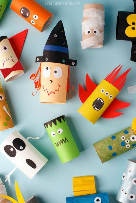 Bastelidee für Halloween aus ausgedienten Klorollen. Halloween Crafts Paper Towel Roll, Halloween Diy For Toddlers, Halloween Crafts For Kids Toilet Roll, Halloween Toilet Paper Roll Crafts Cardboard Tubes, Halloween Children’s Crafts, Kids Art Projects Halloween, Tp Roll Crafts For Kids Halloween, Halloween Crafts Using Toilet Paper Roll, Loo Roll Halloween Craft