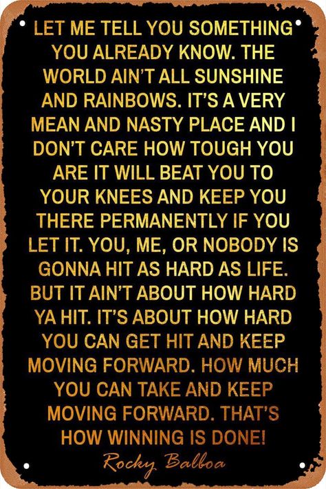 PRICES MAY VARY. Size:12x8inches Made of sturdy and durable metal. Smooth rounded corners with four corner mounting holes. Waterproof design: Suitable for a variety of scene decoration, not only indoors, but also outdoors, no need to worry about rain and snow. Decoration scenes: Lounge/Bar/Cafe/Club/Home/Kitchen/Restaurant/Dorm/Garage/Man cave/Gas Station/Outdoor Yard/Garden This tin sign decorative painting is manufactured with folded edges For safety and stability.Pre Drilled Holes For Easy Ha Rocky Balboa Quotes, Billiards Room, Club Bedroom, Love Good Morning Quotes, Gym Club, Retro Metal Signs, Lounge Bar, Restaurant Logo, Rocky Balboa