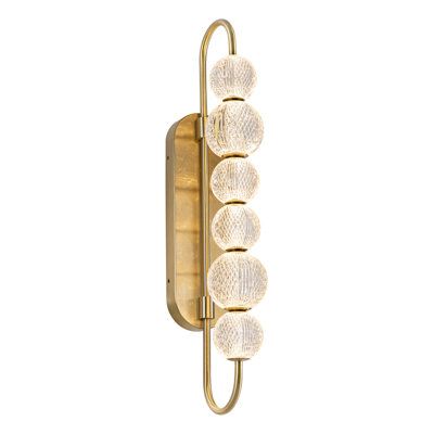 Like a gorgeously beaded garment, the Marni collection adds luxury and interest to any design. Meticulously cut-acrylic shades create dazzling beams of illumination, adding both luxury and interest to any design. Finish: Natural Brass | Alora Lighting Marni 6 - Light Dimmable Vanity Light in Yellow | 29.38 H x 4.75 W x 9 D in | Wayfair Wall Vanity, Nyc Studio, Led Vanity, Wall Light Fixtures, Led Wall Lights, Linen Shades, Bathroom Vanity Lighting, Vanity Light, Bath Vanities