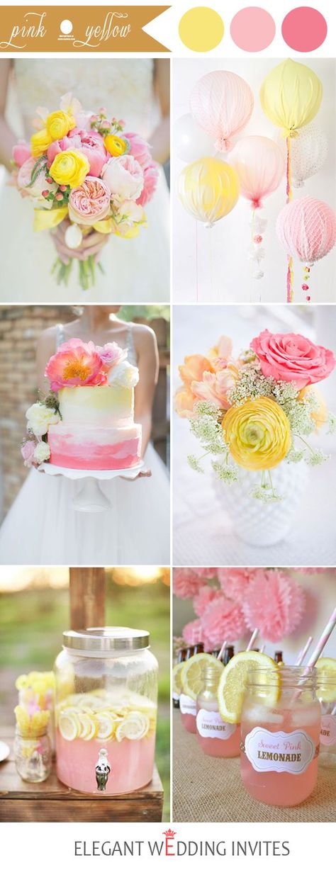 Pink And Yellow Wedding, Pink Yellow Weddings, Rose Tiffany, Wedding Themes Outdoor, Yellow Wedding Colors, Yellow Wedding Theme, Wedding Color Combinations, Pink Wedding Colors, Wedding Themes Spring