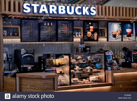 Download this stock image: Starbucks interior counter display - R19G6D from Alamy's library of millions of high resolution stock photos, illustrations and vectors. Starbucks Cafeteria Interior Design, Cafeteria Interior Design, Starbucks Cafeteria, Starbucks Interior, Coffee House Interiors, Coffee Cafe Interior, Starbucks Shop, Coffee Shop Counter, Starbucks Design