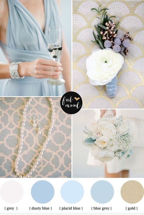 Dusty blue and gold wedding Dusty Blue And Gold Wedding, Powder Blue Wedding, Blue And Gold Wedding, Wedding Color Combinations, Best Wedding Colors, Gold Inspiration, Light Blue Wedding, Gold Bridesmaid Dresses, Gold Bridesmaids