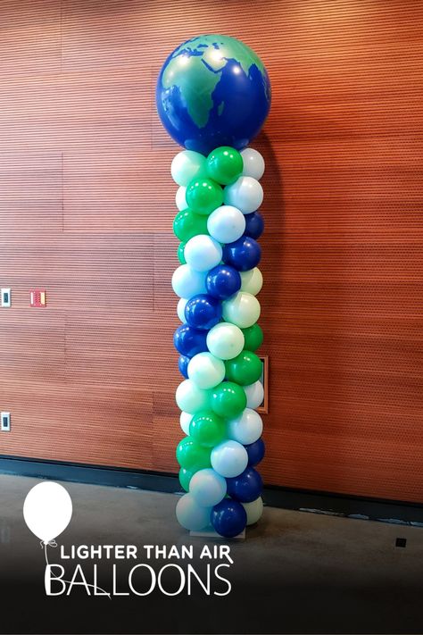 9' tall classic balloon column with latex globe topper. Great for a travel or Earth Day themed party. Earth Day Balloons, International Theme Party Ideas, Cultural Day Decorations, International Party Decorations, Around The World Theme Party, International Party Theme, Around The World Prom Theme, Travel Theme Party Decorations, Ballon Ideas