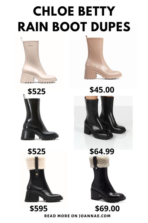 Chloe Betty Boot Alternatives + Chloe betty rain boot dupes Prada Pouch Boots Outfit, Boots Fall 2024, Chloe Boots Outfit, Chloe Betty Boots, Chloé Boots, Rain Boots Outfit, Rain Boot Outfit, Cute Rain Boots, Chloe Boots