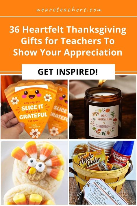 Not sure how to thank the teachers on your list this year? Here are 36 Thanksgiving gifts for teachers that say a huge thank you! Thankful Teacher Gifts Thanksgiving, Thanksgiving Gifts For Teachers, Thanksgiving Candy Bar Wrappers, Thanksgiving Teacher Gifts, Thanksgiving Candles, Teachers Thanksgiving, Kids Candles, Thanksgiving Pictures, Gifts For Teacher