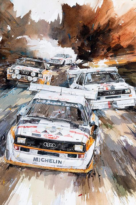 Poster, Audi, Rally car, watercolor Posters Room Decor, Auto Racing Art, Rally Car Racing, Motorsport Art, Auto Poster, Cool Car Drawings, Automotive Artwork, Racing Art, Car Artwork