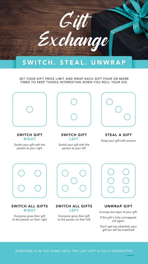 Switch. Steal. Unwrap gift exchange game rules poster Switch Steal Unwrap Gift Exchange, Gift Exchange Game, Gift Exchange Games, Rules Poster, Game Rules, Print Production, Gift Exchange, Make Things, Front End