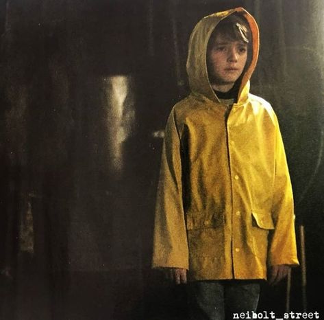 @neiboltstreet  Georgie returns Steven King, You'll Float Too, Robert Scott, Pennywise The Clown, Pennywise The Dancing Clown, It The Clown Movie, Raincoat Kids, Yellow Raincoat, Beautiful Art Pictures