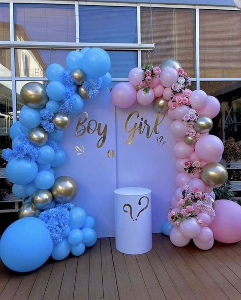 Baby Shower Decoration Unique Gender Reveal Party Ideas, Indian Baby Shower Decorations, Gender Reveal Baby Shower Themes, Baby Gender Reveal Party Decorations, Baby Shower Balloon Decorations, Gender Reveal Party Games, Pregnancy Gender Reveal, Idee Babyshower, Gender Reveal Party Theme