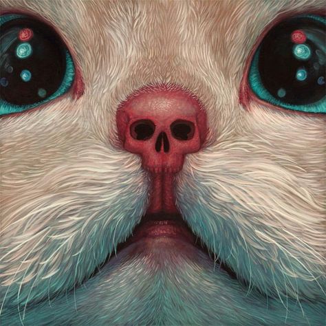 Cat with a skull nose 🐈 💀 👃 Witchy Ideas, Image Princesse Disney, Animal Skeletons, Ipad Drawings, 캐릭터 드로잉, Surrealism Painting, Lowbrow Art, Arte Obscura, A Skull