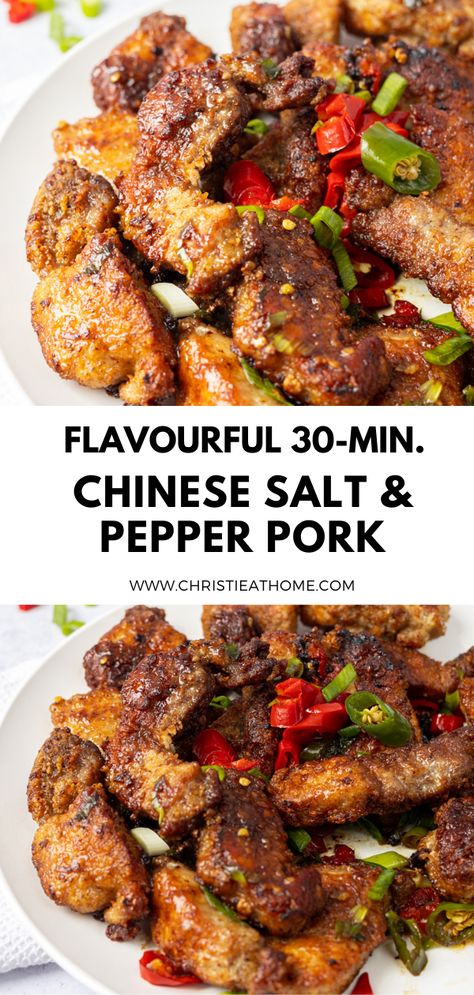 30-min. Easy Chinese Salt and Pepper Pork Seasoned Pork Chop Recipes, Pork Pepper Steak, Chinese Pork Stew Recipes, Pork Meat Recipes Easy Meals, Black Pepper Pork Chinese, Salt Pepper Pork Chops, Pork Recipes For Dinner Asian, Asian Boneless Pork Chops, Chinese Salt And Pepper Pork Chops