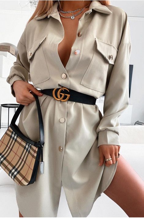 Beige Shirt Dress, Shirt Dress Outfit, Sweater Dress Oversized, Beige Shirt, Iranian Women Fashion, Beige Outfit, Bodycon Dress With Sleeves, Floral Sweater, Minimal Outfit