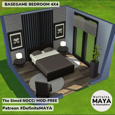 Sims Modern Bedroom, Sims 4 Basegame Bedroom, Sims Bedroom Ideas Base Game, Sims Room Ideas Bedrooms, Sims 4 Base Game Room Ideas, Sims Rooms Ideas, Sims Bedroom Ideas, Bedroom 4x4, Sims 4 Room Ideas