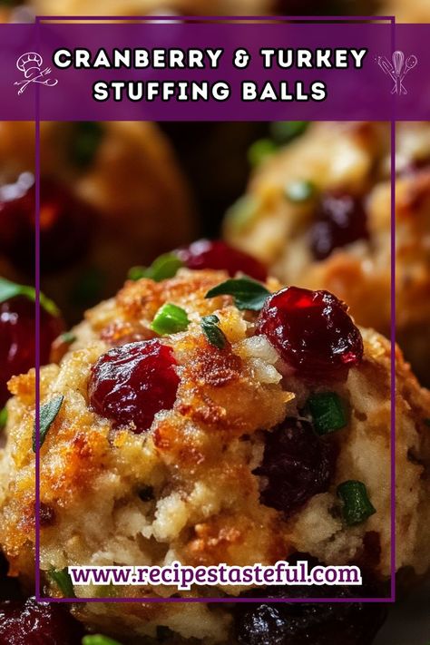 These delightful Cranberry & Turkey Stuffing Balls are a perfect way to utilize leftover turkey and add a festive twist with dried cranberries. They're simple to make, packed with flavor, and make a great appetizer or side dish for any occasion. Dried Cranberries Recipes, Stuffing Balls Recipe, Cranberry Stuffing, Cranberry Turkey, Stuffing Balls, Thanksgiving Food Sides, Best Thanksgiving Recipes, Meal Train Recipes, Turkey Stuffing