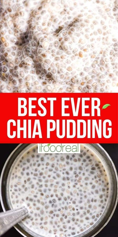 Chia Pudding recipe made with almond milk, chia seeds and liquid sweetener is the perfect creamy consistency and only 4 ingredients. Eat as is, or top with chocolate chips, coconut shreds, granola or dried fruit. It's an easy, make-ahead gluten-free, dairy-free breakfast idea for a busy week or try it for a high protein, high fiber, omega-3 filling snack! Overnight Chia Seed Pudding, High Protein High Fiber, Chia Pudding Recipes Healthy, Overnight Chia Pudding, Overnight Chia, Vanilla Chia Pudding, Chia Pudding Recipe, Chia Seed Recipes Pudding, Chia Recipe