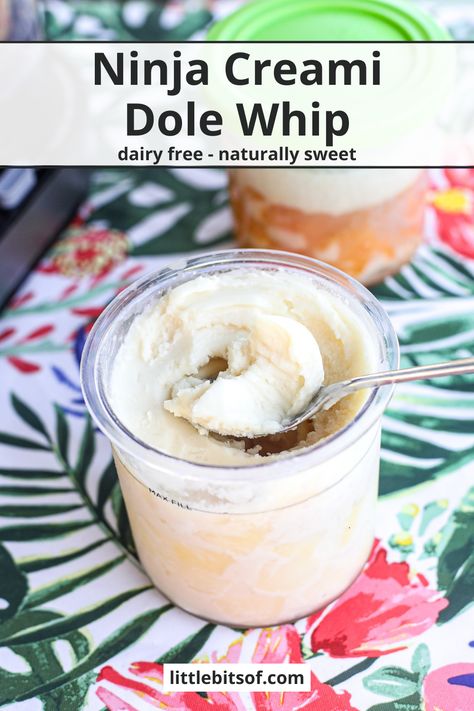 Ninja CREAMi Dole Whip (dairy free) - Little Bits of... Plant Based Ninja Creami Recipes, Non Dairy Ninja Creami Recipes, Ninja Creami Dairy Free Recipes, Dole Whip Ninja Creami, Vegan Ninja Creami Recipes, Dairy Free Ninja Creami, Dole Whip Recipe, Clean Simple Eats, Dairy Free Protein