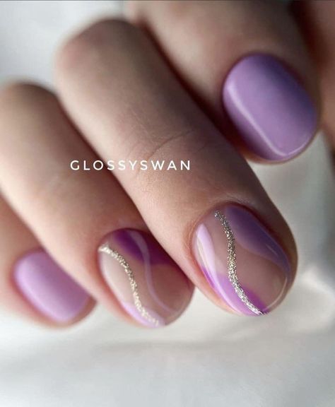 Lilac Biab Nails, Purple Gelish Nails, Nail Designs Purple Lavender, Lila Nail Art, Purple Manicure Ideas, Short Purple Nail Ideas, Purple Shellac Nails, Short Nails Purple, Nails Light Purple