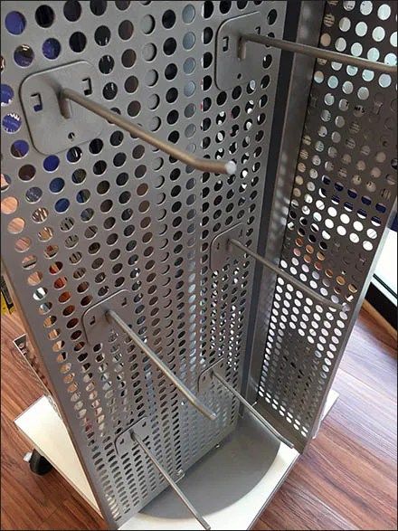 Stationery Store Design, Mobile Tower, Perforated Metal Panel, Metal Store, Clothing Store Interior, Retail Fixtures, Woodworking Shop Projects, Retail Shelving, Metal Display