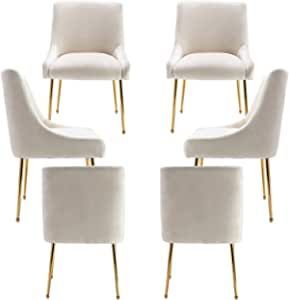 (paid link) ZHENGHAO Velvet Dining Chairs Set of 6, Modern Accent Kitchen Chairs with Gold Legs Upholstered Guest Chairs for Living Room/Kitchen/Restaurant, White Dining Chairs Leather Modern, Beige And Gold Dining Chairs, Gold Legged Dining Chairs, Dining Chairs Cream, Dining Chairs Beige, Dining Room Cream Chairs, Beige And Gold Dining Room, White Fabric Dining Chairs, Modern White Dining Chairs