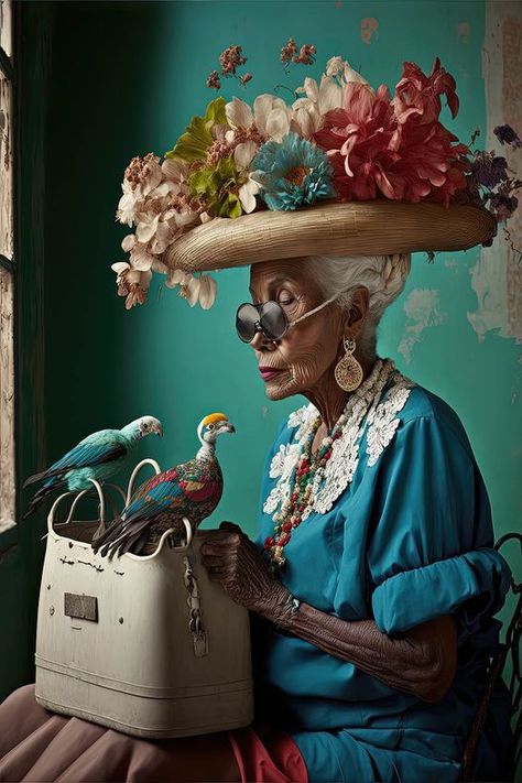 Jonas Peterson, photographer and digital artist, born in 1972 in Göteborg, Sweden, lives in Austin, Texas Untitled, from the series "Youth is Wasted on the Young" - 2022 - Digital art Jonas Peterson, Pop Art Fashion, Surreal Photos, Old Woman, Arte Floral, Foto Inspiration, Whimsical Art, Austin Texas, Black Art