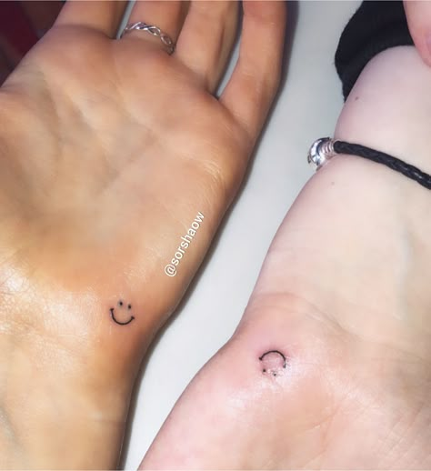 #tattoo #tiny #smiley #cute #matching #bestfriend 5x5 Tattoo, 5x5 Tattoo Ideas, Matching Bff Tattoos, Maching Tattoos, Matching Friend Tattoos, Cute Matching Tattoos, Small Matching Tattoos, Matching Best Friend Tattoos, Bestie Tattoo