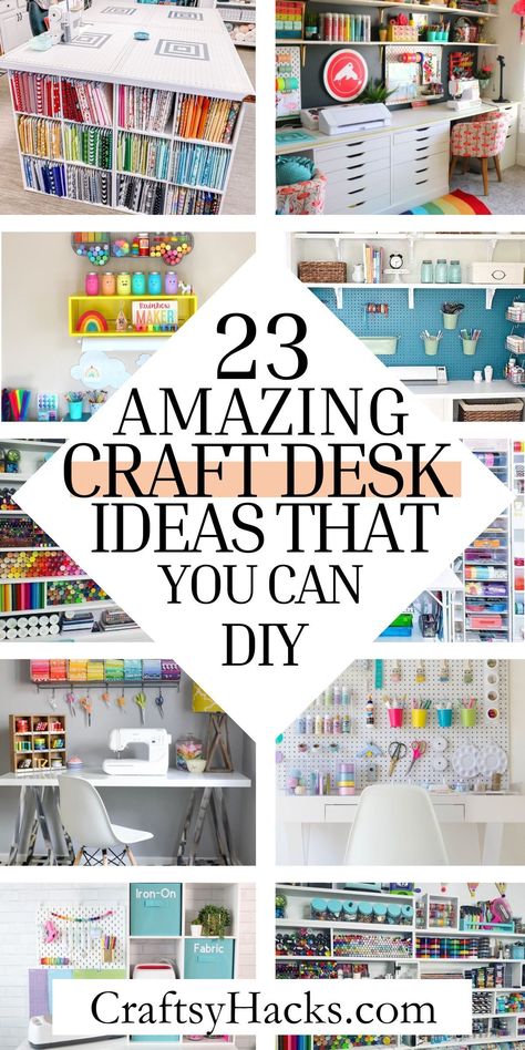 We’re offering a variety of DIY craft desk ideas that'll give your space a beautiful makeover. From desk decor ideas to practical craft room ideas, we have them all! Plus, we've got the best tips on desk organizing to ensure you keep everything in place. Ultimate Craft Desk, Low Budget Craft Room, Tiny Craft Room Organization, Diy Crafting Desk, Craft Table Diy Cheap, Cricut Craft Space, Michaels Simply Tidy Craft Room, Home Art Room Ideas, Storage Ideas For Craft Supplies