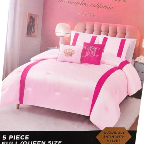 Juicy Couture Brand. Fabulous 5 Piece Comforter Set. The Comforter Is Light Pink Satin On One Side With 2 Hot Pink Velvet Stripes. The Other Side Is Non Satin Pink Material. Comes W/ Two Matching Pillow Shams & Two Decorative Throw Pillows. One Is Light Pink Satin With Hot Pink Piping Outline And A Gold Crown. The Other One Is Hot Pink Velvet With A Light Pink Jc Logo Embroidered On The Front. Size Full/Queen. Brand New In Package W/ Tags. 2 Shams - 20" X 26" Comforter - 90" X 90" Comforter 100% Hot Pink Bedrooms, Pink Comforter Sets, Pink Comforter, Pink Sheets, Pink Bedrooms, Queen Comforter, Gold Crown, Christmas Recipes, Comforter Set