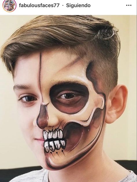 Catrin Face Paint Men, Boys Halloween Makeup Kids, Kids Skull Face Paint, Catrina Face Paint, Kids Skeleton Face Paint, Halloween Makeup Boys, Boy Halloween Makeup, Face Painting Halloween Kids, Skull Face Makeup