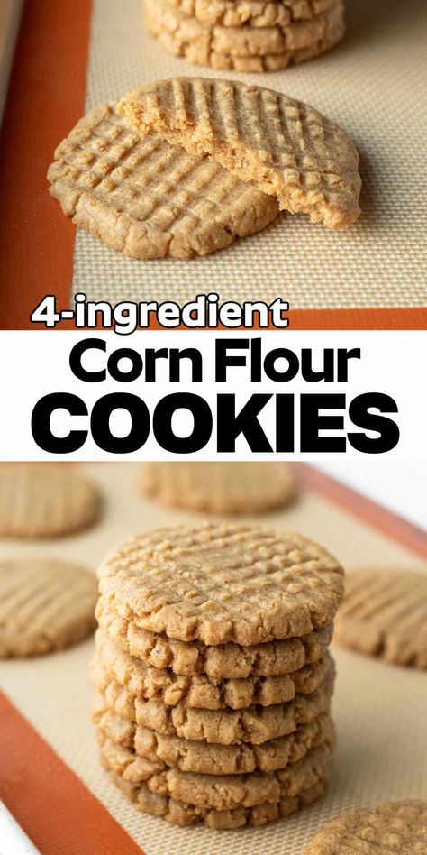 4-Ingredient Corn Flour Cookies Corn Flour Cookies, Corn Flour Recipes, Sunbutter Cookies, Cornmeal Cookies, Gluten Free Christmas Cookies, Vegan Cheese Recipes, Almond Flour Cookies, Gluten Free Christmas, No Flour Cookies