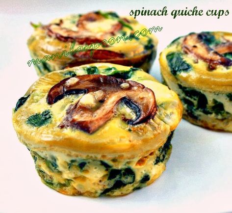 Completely gluten-free and low-carb is this healthy and delicious SPINACH QUICHE CUPS that everyone will enjoy. Perfect for breakfast or brunch! Quiche Recipes Crustless, Quiche Cups, Keto Quiche, Spinach Quiche, Breakfast Eggs, Spinach Egg, Crustless Quiche, Muffin Tray, Cooked Breakfast