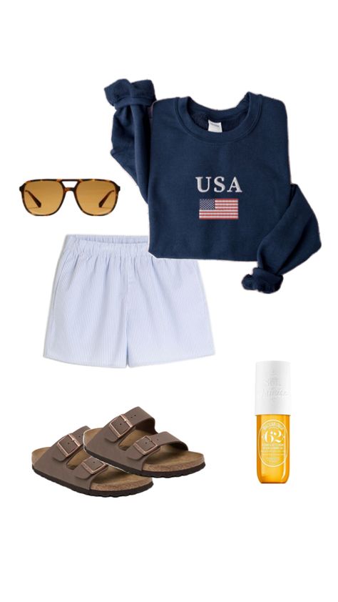 fourth of july outfit usa sweatshirt boxer shorts birkenstocks usa outfit red white and blue boxer shorts simple outfit Boxer Outfit, Fourth Of July Outfit, Usa Sweatshirt, Outfit Red, Simple Outfit, Usa Outfit, Boxer Shorts, Red White And Blue, Fourth Of July