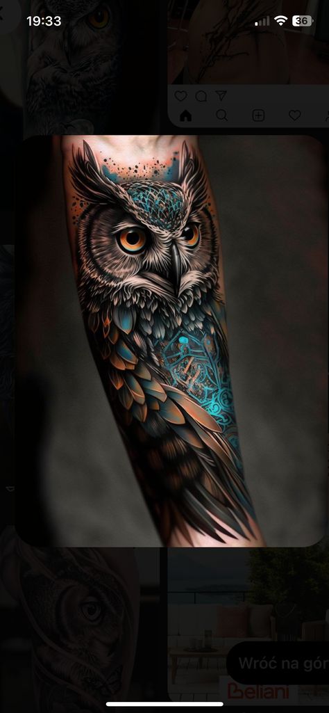 Owl Shoulder Tattoo, Owl Arm Tattoo, Owl Tattoo Back, Hedwig Tattoo, Colorful Owl Tattoo, Owl Tattoo Sleeve, Realistic Owl Tattoo, Cute Owl Tattoo, Animal Sleeve Tattoo