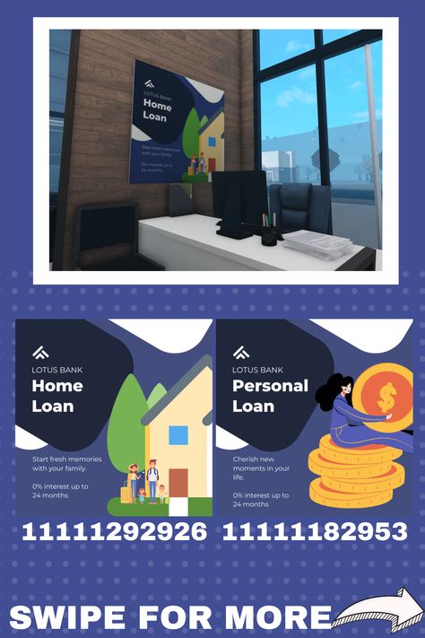 Perfect addition to your town/city!<3 Enjoy these bank decals for your bloxburg bank! I really suggest creating an office so that way your town/city rpers can have a new job rp! #roblox #bloxburg #bloxburgdecals #decals #robloxdecals #bloxburgbank #robloxbank Bloxburg Advertising Decals, Bloxburg Bank Build, Advertisement Decals Bloxburg, Bloxburg Bank Ideas, Bloxburg Parking Lot Decals, Town Signs Bloxburg, Bloxburg Prison Decals, Bloxburg Wall Art Decal Codes, Bloxburg Police Station Decal Codes