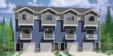 Townhouse Plans Layout, Quadplex Floor Plans Single Story, Quadplex Floor Plans, 4 Plex House Plans, Fourplex House Plans, Townhouse Floor Plan, Town House Plans, Garage Apartment Plan, Duplex Floor Plans