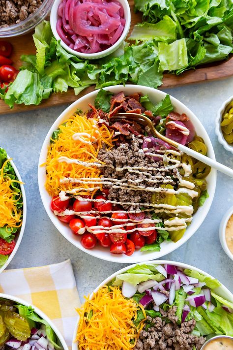 Cheeseburger Bowls, Burger Bowl, Burger Bowls, Weekday Lunches, Magic Sauce, Healthy Lunch Meal Prep, Power Bowls, Burger Sauce, Lunch Meal Prep