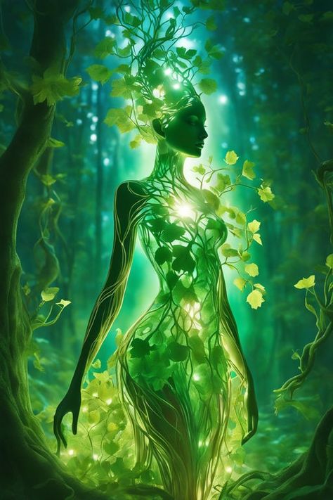 Mother Nature. Create a luminous masterpiece depicting a fem... by René M - Playground Mother Nature Concept Art, Earth Element Aesthetic Art, Nature Element Aesthetic, Earth Elemental Female, Forest Goddess Art, Mother Nature Art Goddesses, Earth Magic Art, Earth Personified, Mother Earth Aesthetic