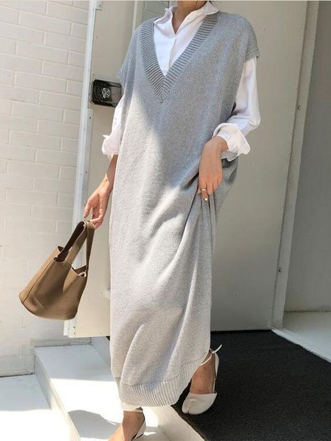 Long Top Dress, Mode Hijabi, Slim Fit Sweater, Sleeveless Sweater Dress, Long Knitted Dress, Long Sweater Dress, Solid Sweaters, Turtleneck Sweater Dress, Sleeveless Long Dress